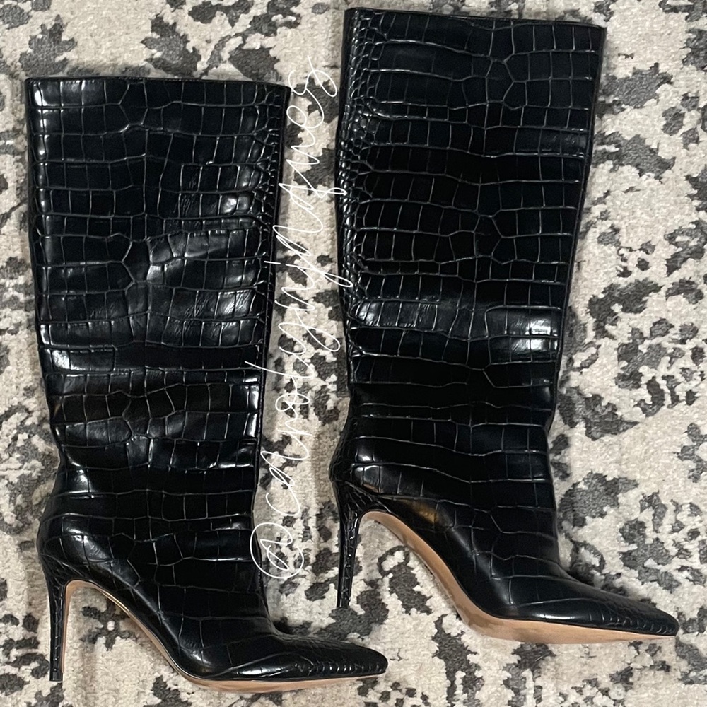 MISSGUIDED Mock Croc Mid Heel Knee High Boot - Picture 6 of 8